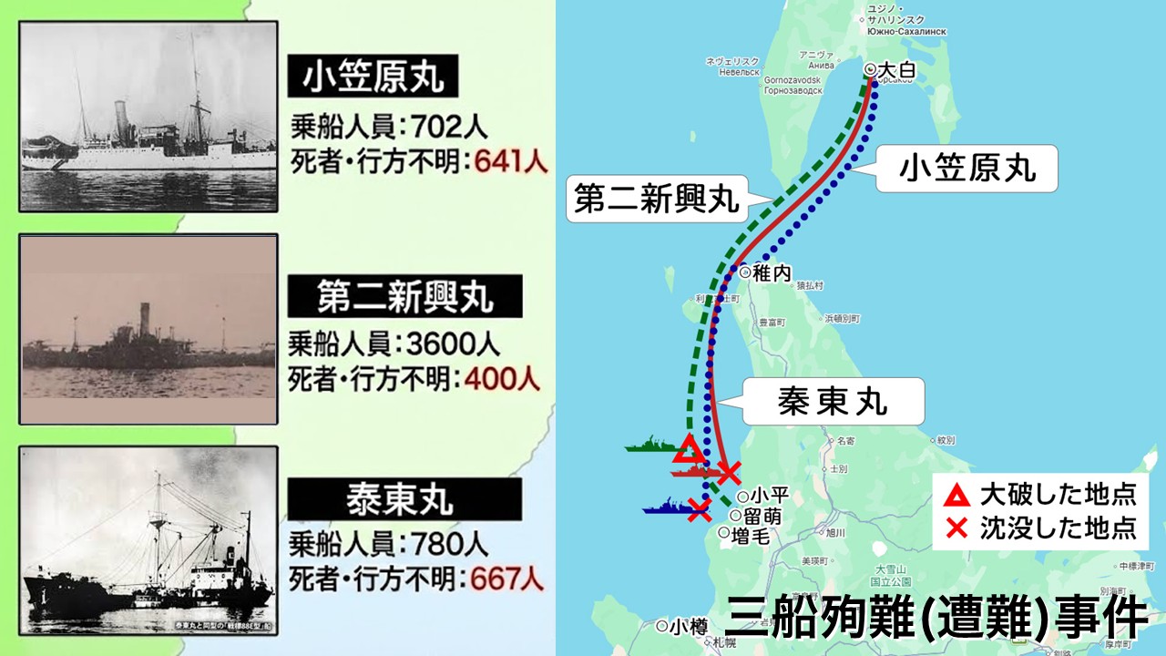 三船殉難事件(三船草案事件)の航路と犠牲者数